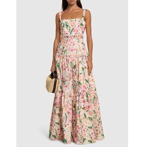 Agua by Agua Bendita Lima Jardinera Light Pink Embroidered Linen Maxi Dress